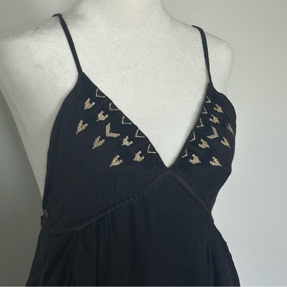 Billabong Black Mini Dress with Gold Embroidery Strappy Back Size M Boho - Picture 6 of 6